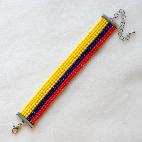 Colombia Colombian flag bead bracelet, handmade, adjustable length, Bogota - Picture 2 of 6
